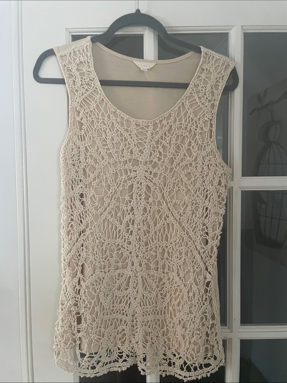 Adiva Cream Crochet Lace Sleeveless Top